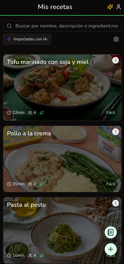 Interfaz de la aplicación Mymedesp mostrando recetas